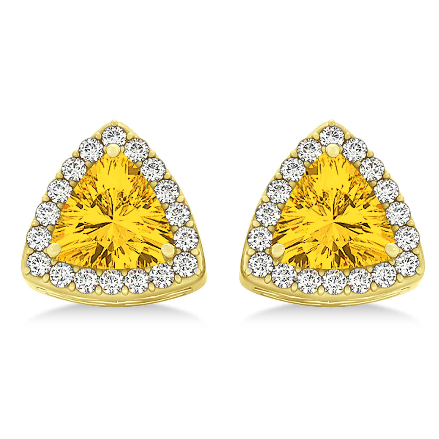 Trilliant Cut Yellow Sapphire & Diamond Halo Earrings 14k Yellow Gold (0.93ct)