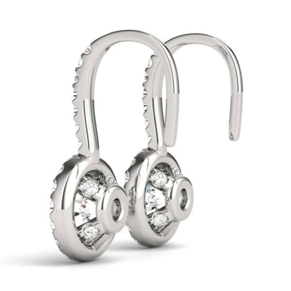 Round Diamond Halo Dangling Earrings 14k White Gold (1.22ct)