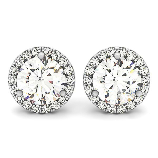 Round Diamond Halo Stud Earrings 14k White Gold (2.22ct)