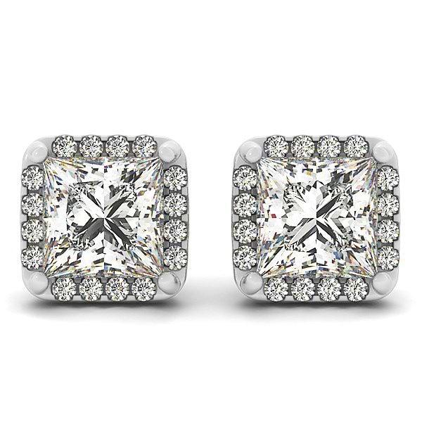 Diamond Princess-cut Square Halo Stud Earrings 14k White Gold (0.70ct)