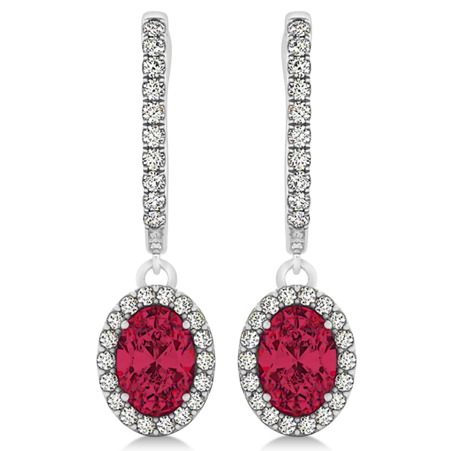 Oval Halo Diamond & Ruby Drop Earrings in 14k White Gold 1.60ct