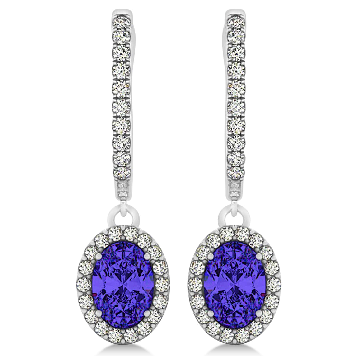 Oval Halo Diamond & Tanzanite Drop Earrings in 14k White Gold 1.60ct