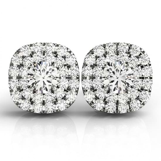Round Cut Double Cushion Halo Stud Earrings 14k White Gold (1.50ct)