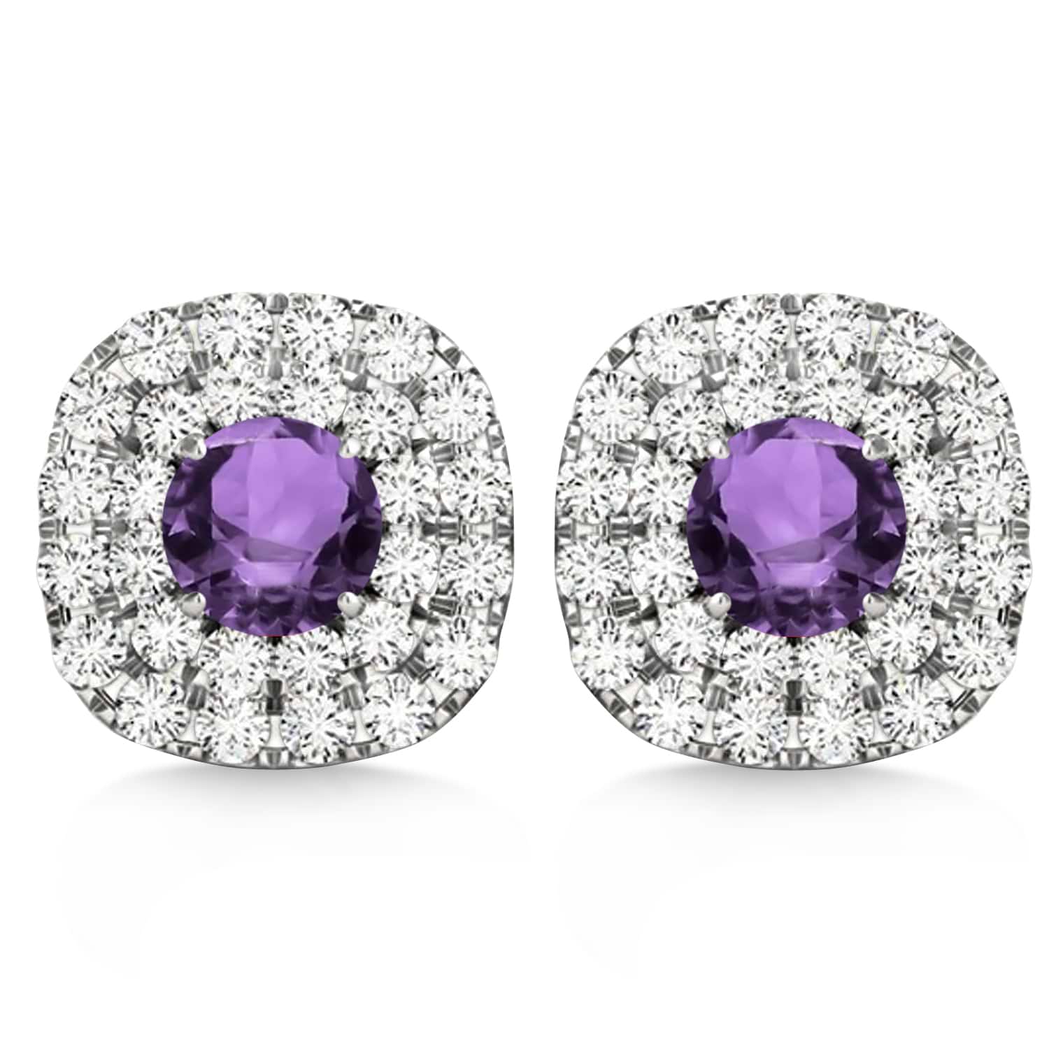 Double Halo Amethyst & Diamond Earrings 14k White Gold (1.36ct)