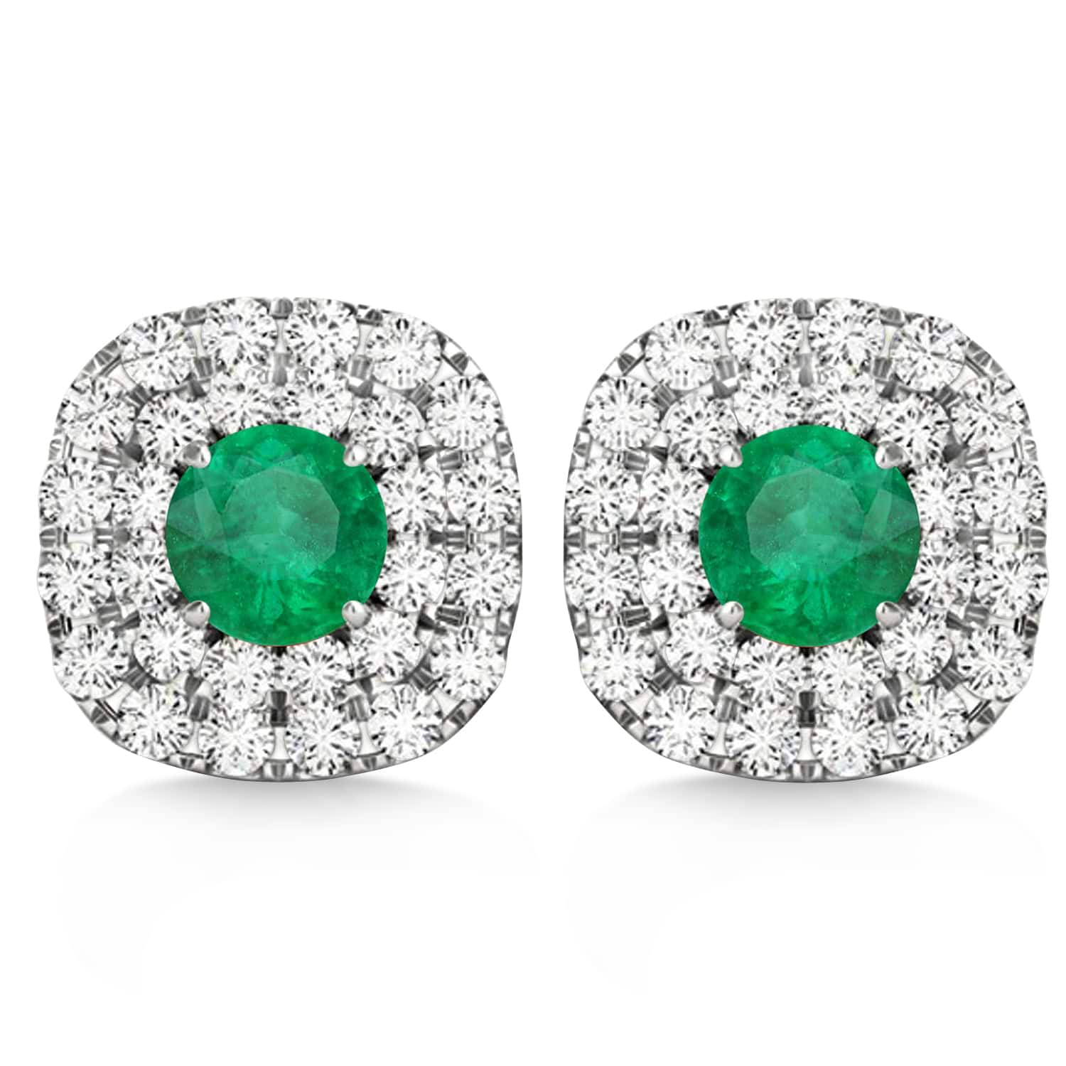 Double Halo Emerald & Diamond Earrings 14k White Gold (1.36ct)