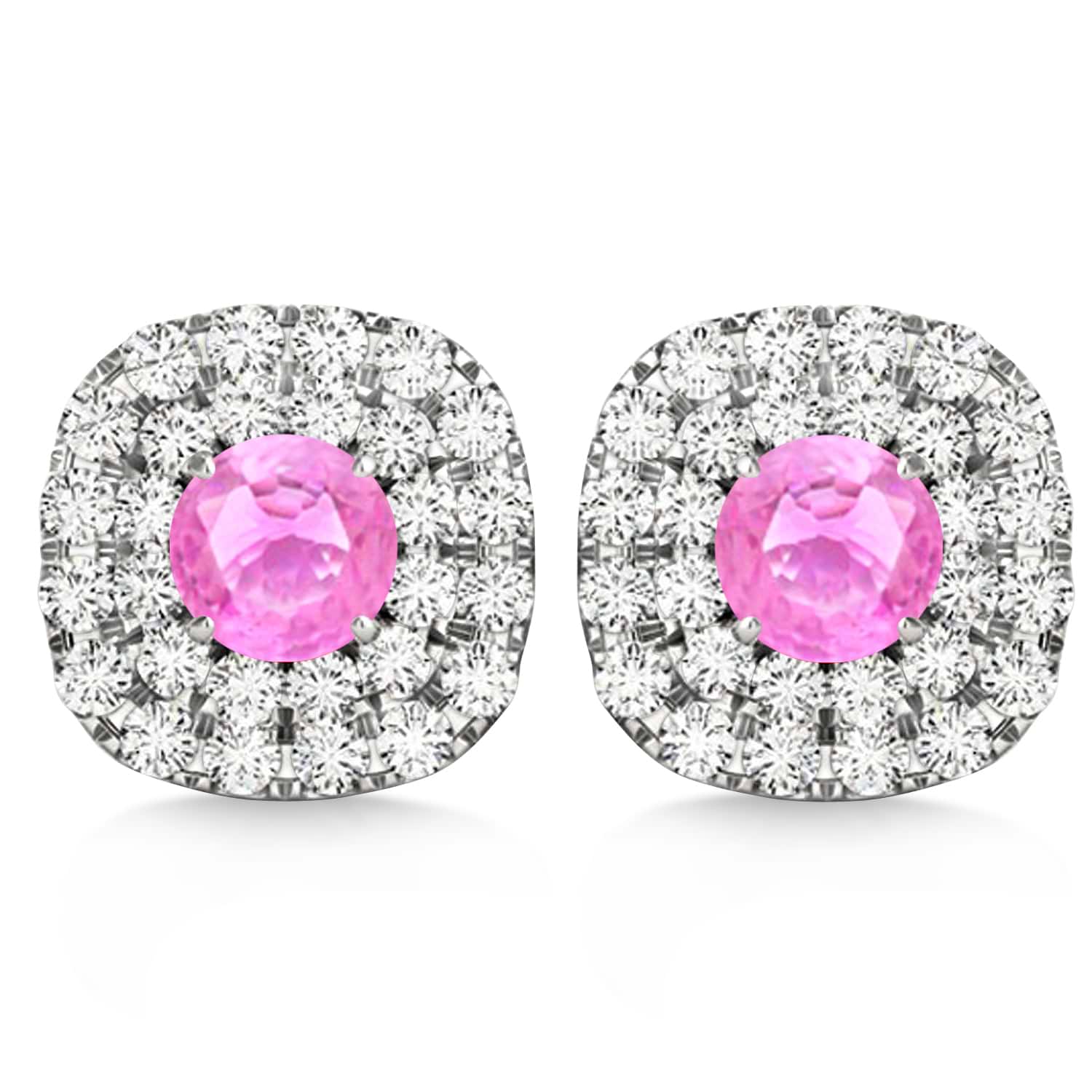 Double Halo Pink Sapphire & Diamond Earrings 14k White Gold (1.36ct)