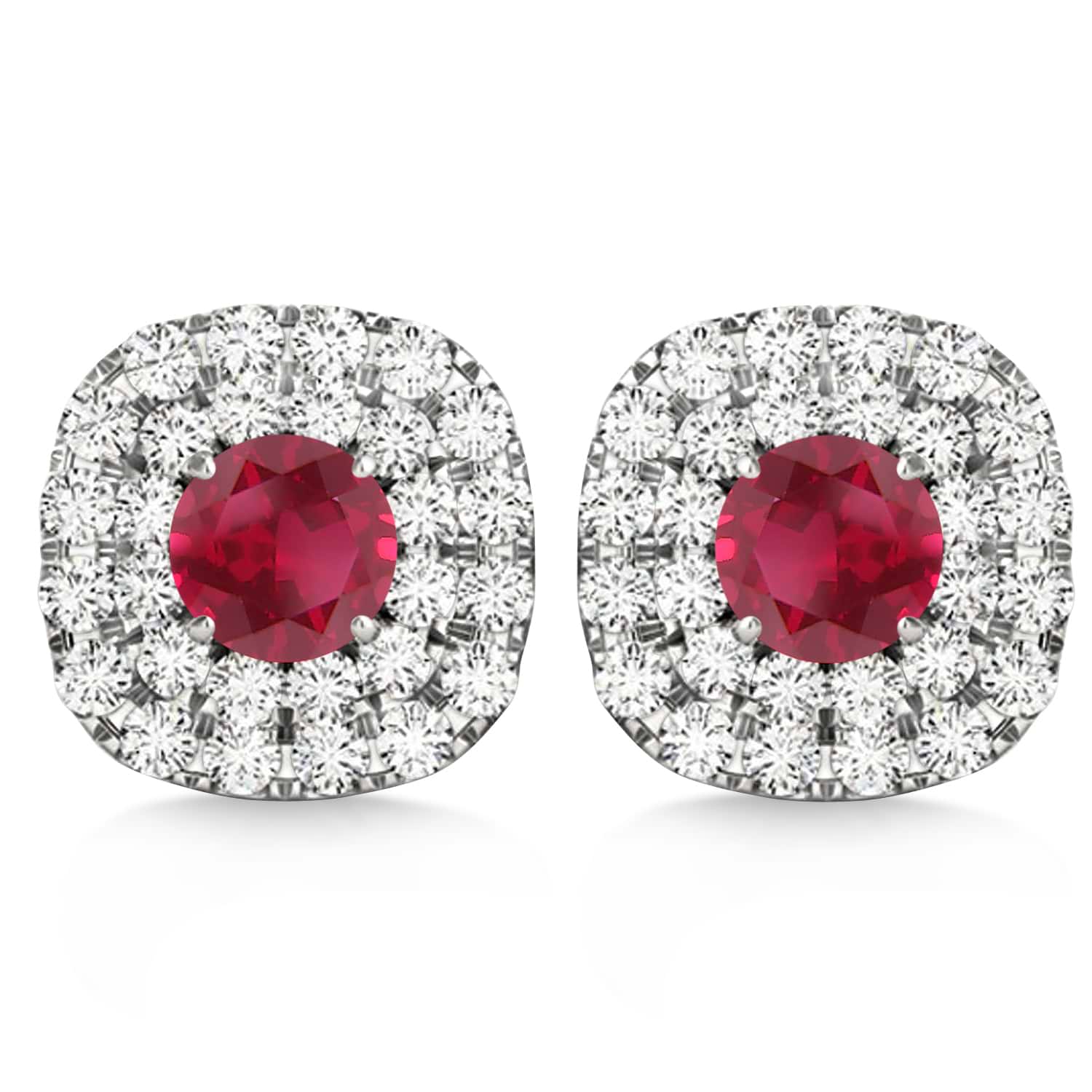 Double Halo Ruby & Diamond Earrings 14k White Gold (1.36ct)