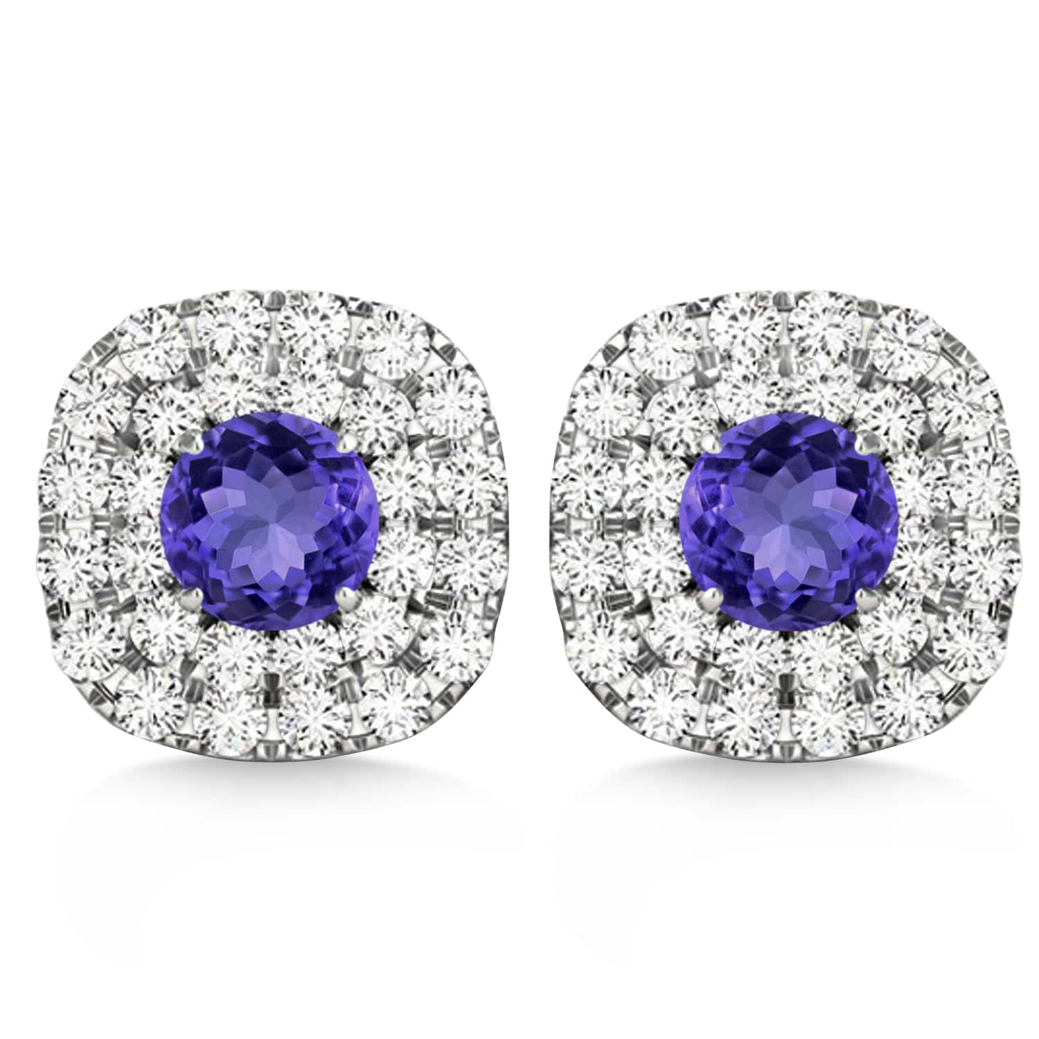 Double Halo Tanzanite & Diamond Earrings 14k White Gold (1.36ct)