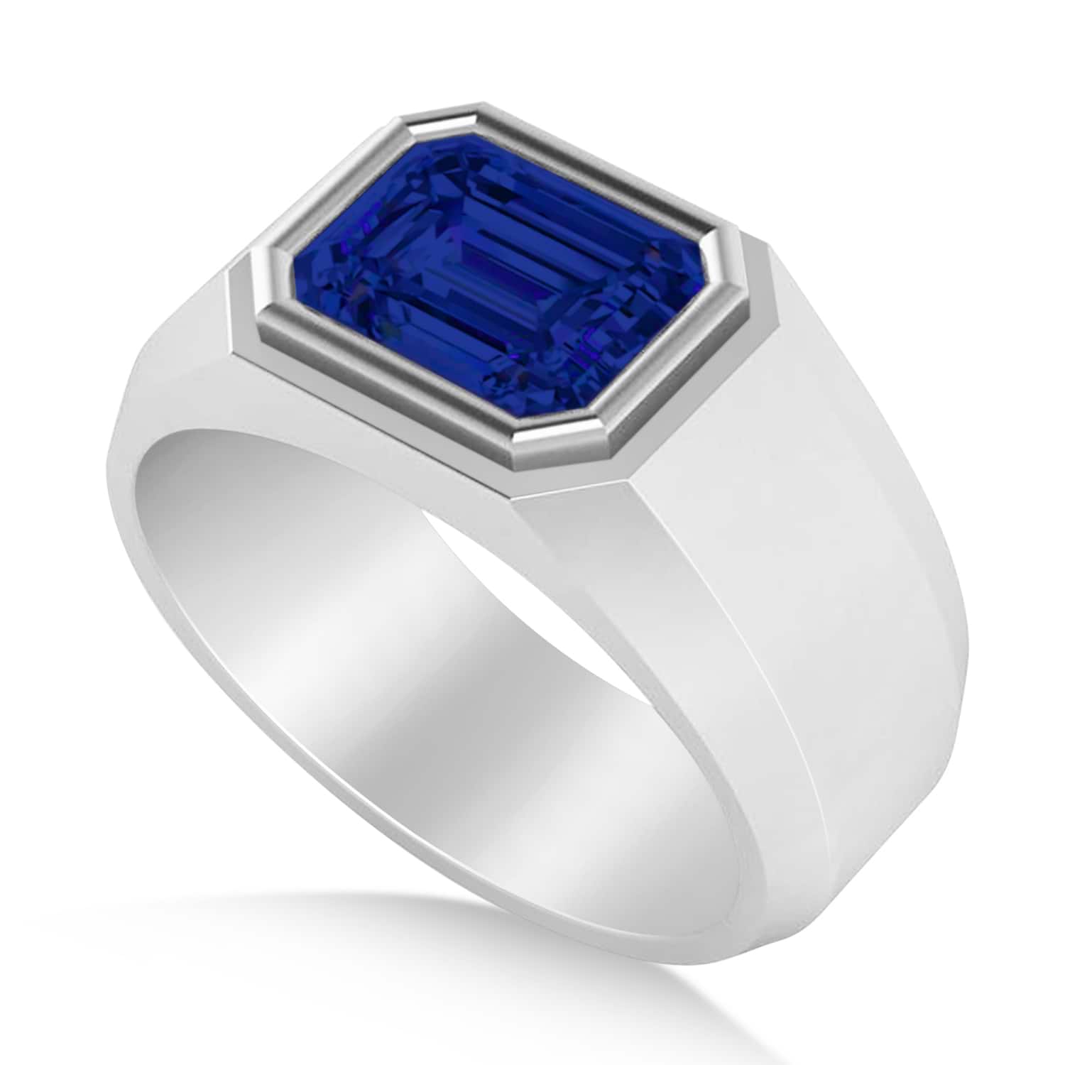 Blue Sapphire Solitaire Men's Engagement Ring 14k White Gold (2.50ct)