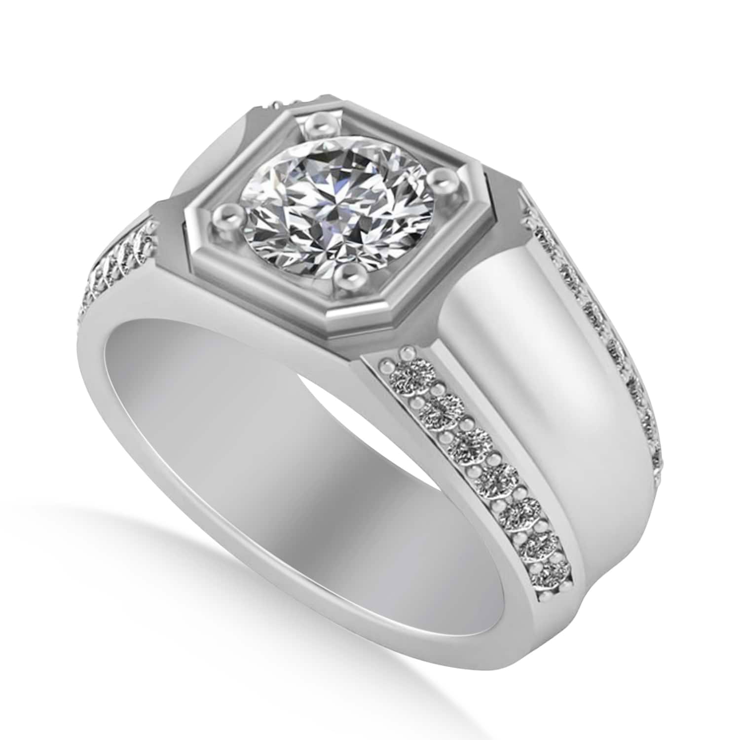 Lab Grown Diamond Accented Men's Engagement Ring 14k White Gold (2.06ct)