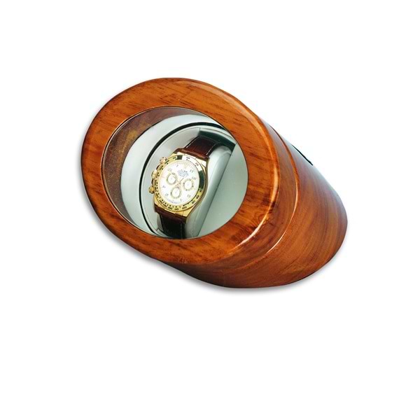 Oak Wood Single Round Watch Winder Brown High Gloss