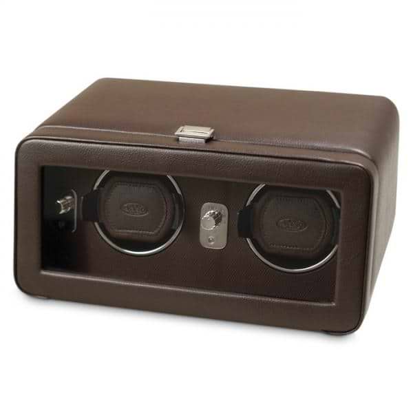 Men's Double Watch Winder in Faux Leather with Glass Front Cover