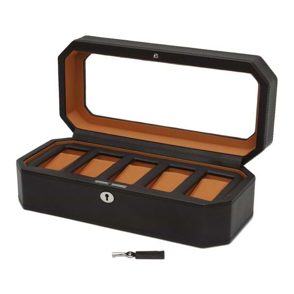 WOLF Windsor Five Piece Watch Box in Brown/Orange Faux Leather
