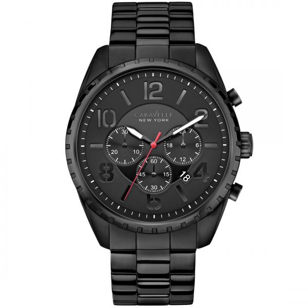 Caravelle Men's Black & White Collection Black Stainless Steel Chronograph Watch