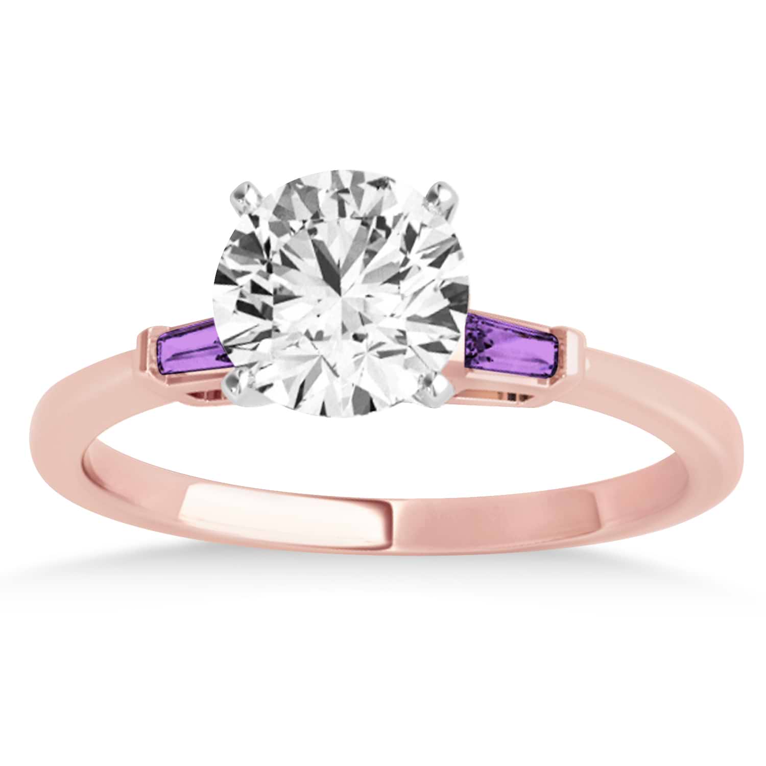 Tapered Baguette 3-Stone Amethyst Engagement Ring 14k Rose Gold (0.10ct)