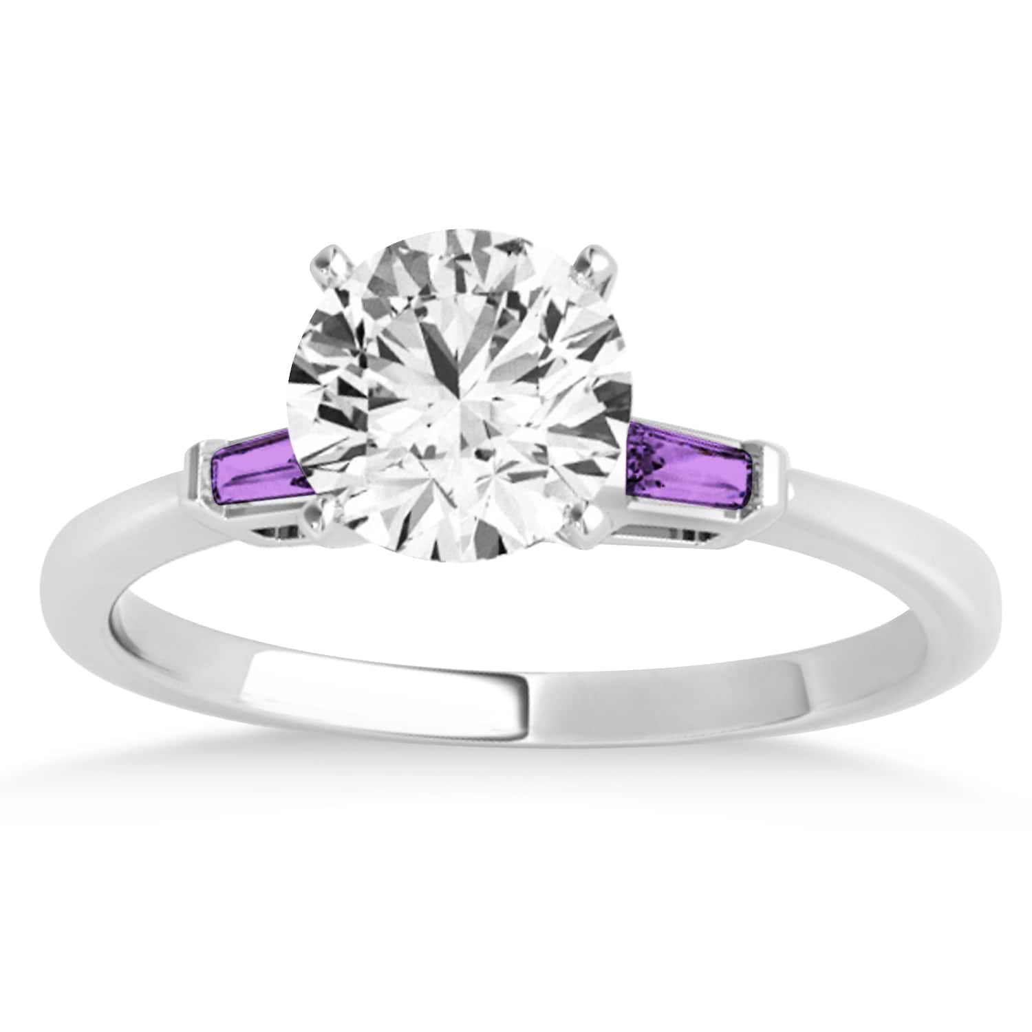 Tapered Baguette 3-Stone Amethyst Engagement Ring 18k White Gold (0.10ct)