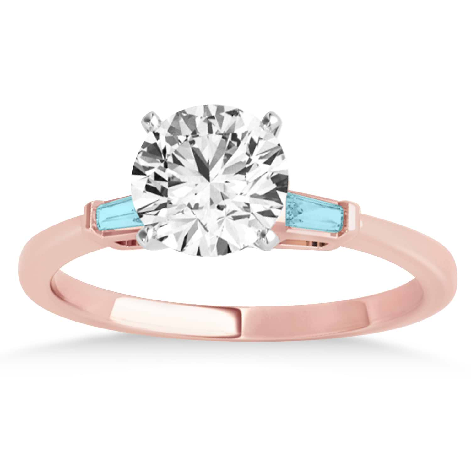 Tapered Baguette 3-Stone Aquamarine Engagement Ring 18k Rose Gold (0.10ct)