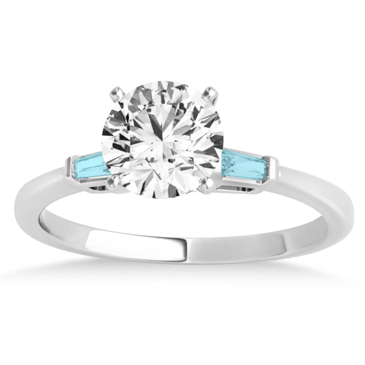 Tapered Baguette 3-Stone Aquamarine Engagement Ring 18k White Gold (0.10ct)