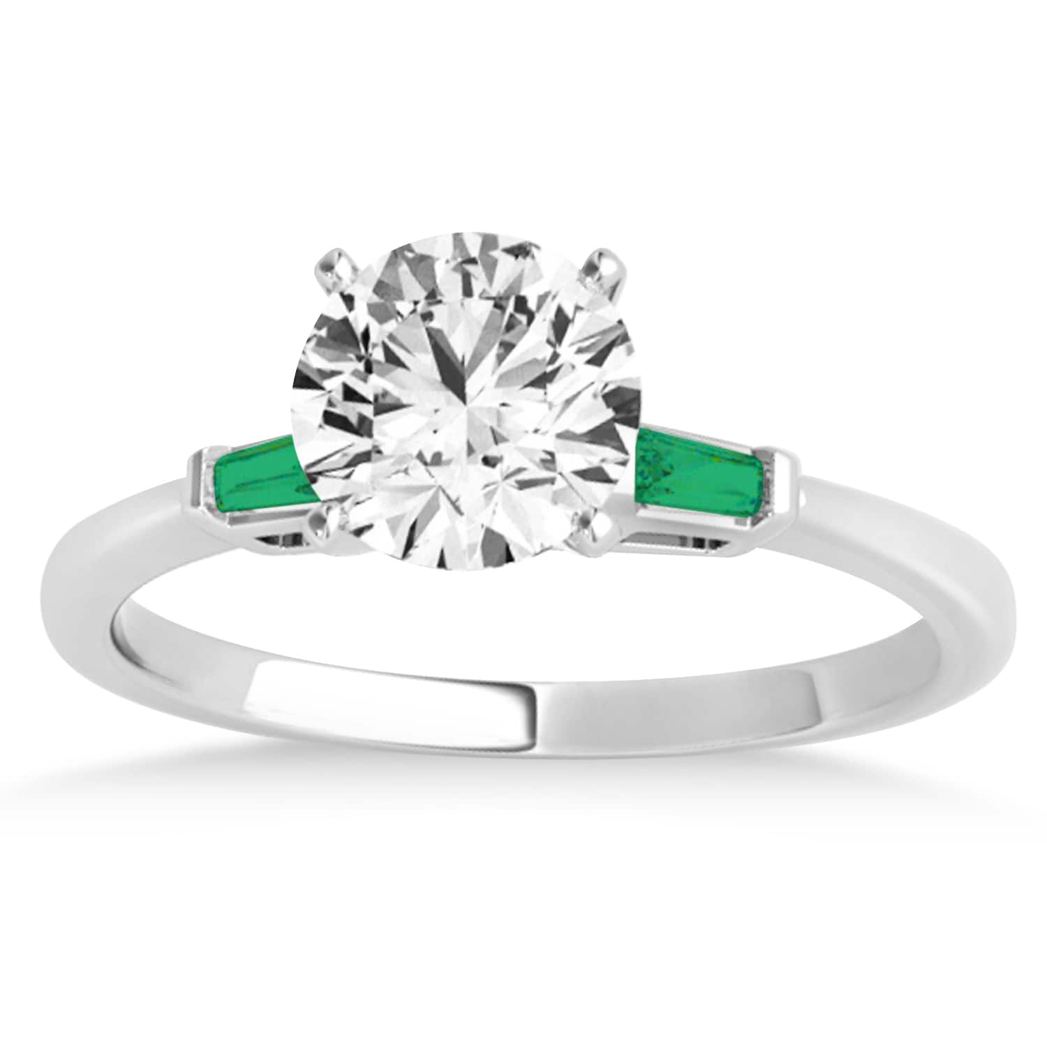 Tapered Baguette 3-Stone Emerald Engagement Ring 18k White Gold (0.10ct)