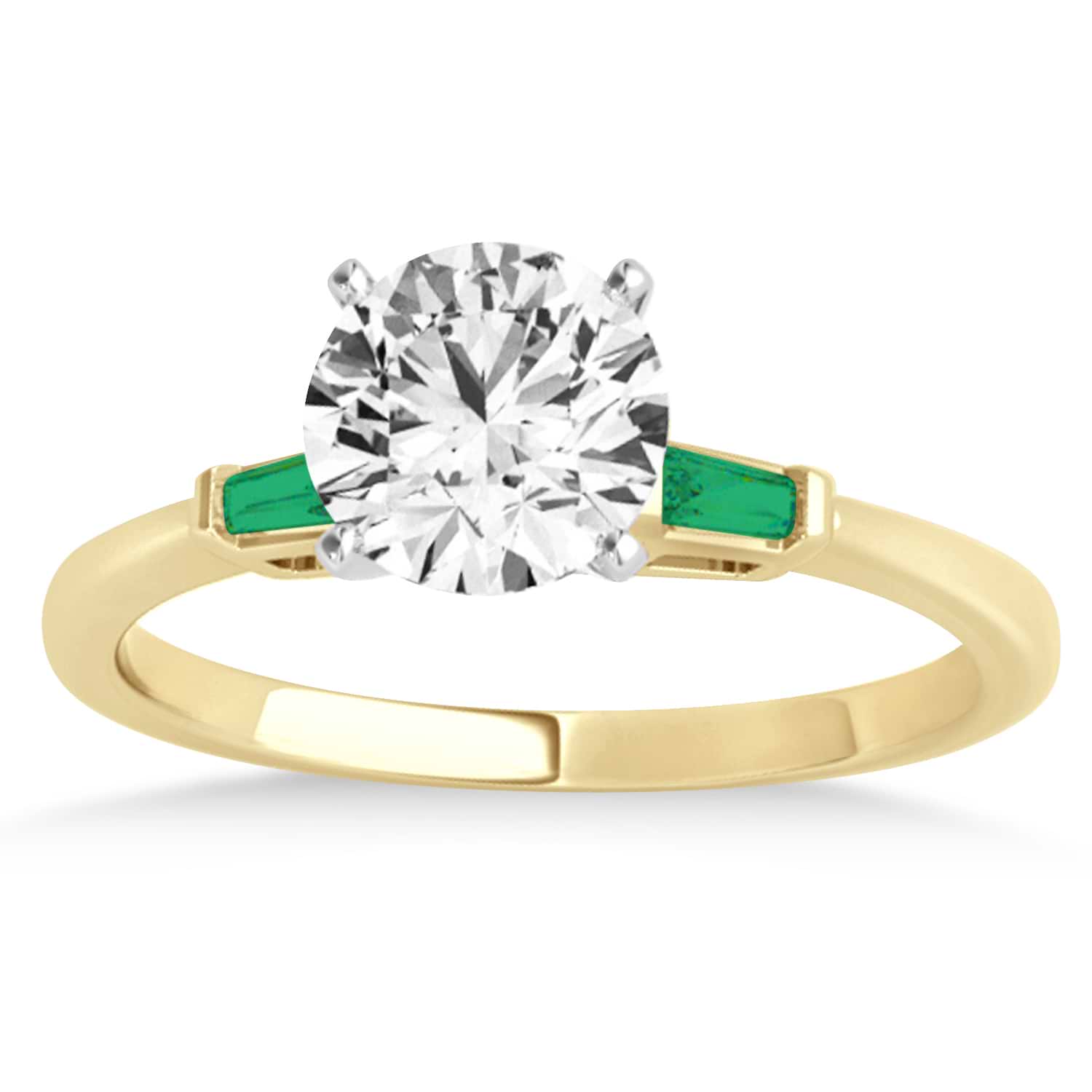 Tapered Baguette 3-Stone Emerald Engagement Ring 18k Yellow Gold (0.10ct)