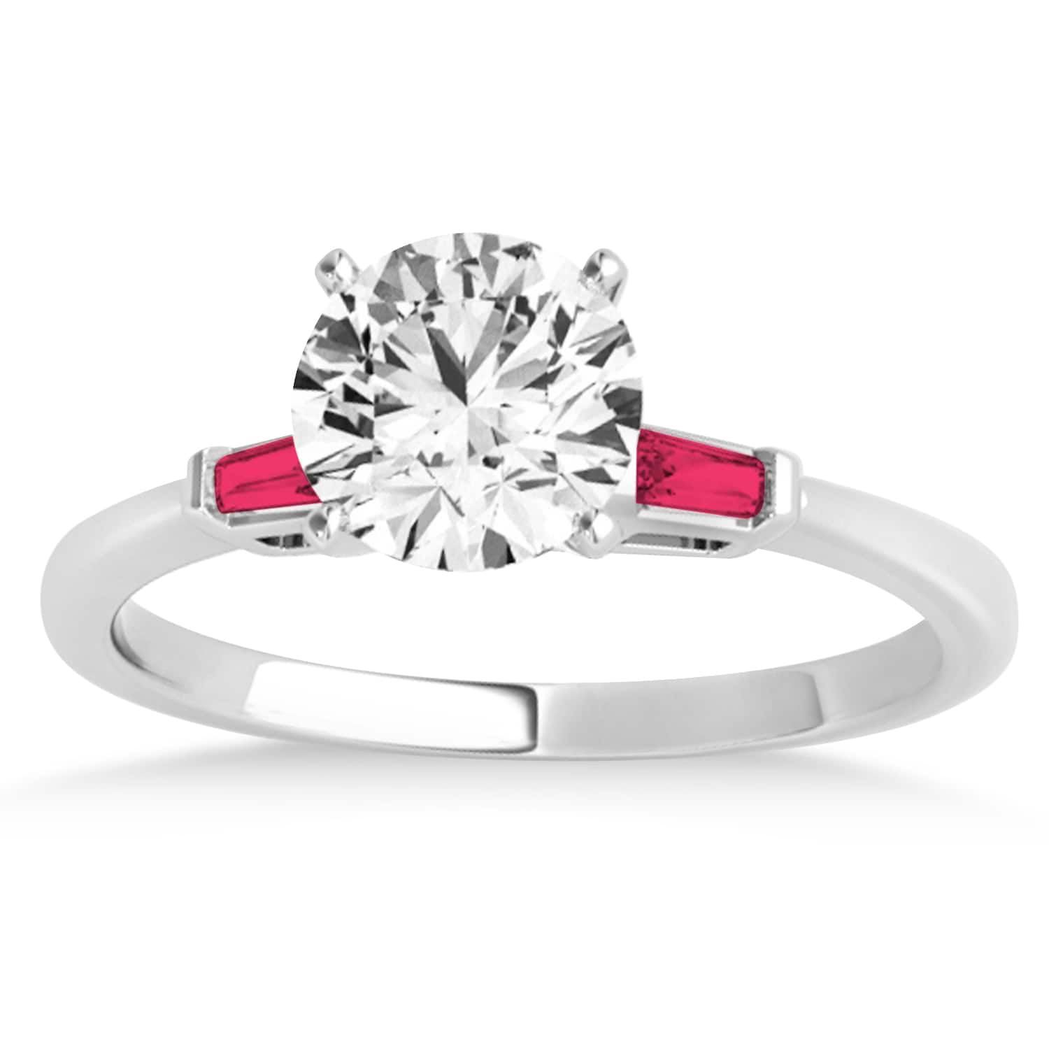 Tapered Baguette 3-Stone Ruby Engagement Ring 18k White Gold (0.10ct)
