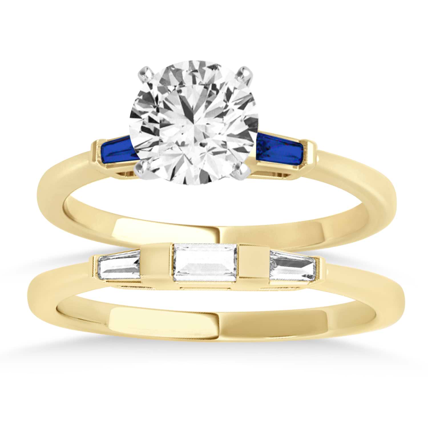Tapered Baguette 3-Stone Blue Sapphire Bridal Set 18k Yellow Gold (0.30ct)