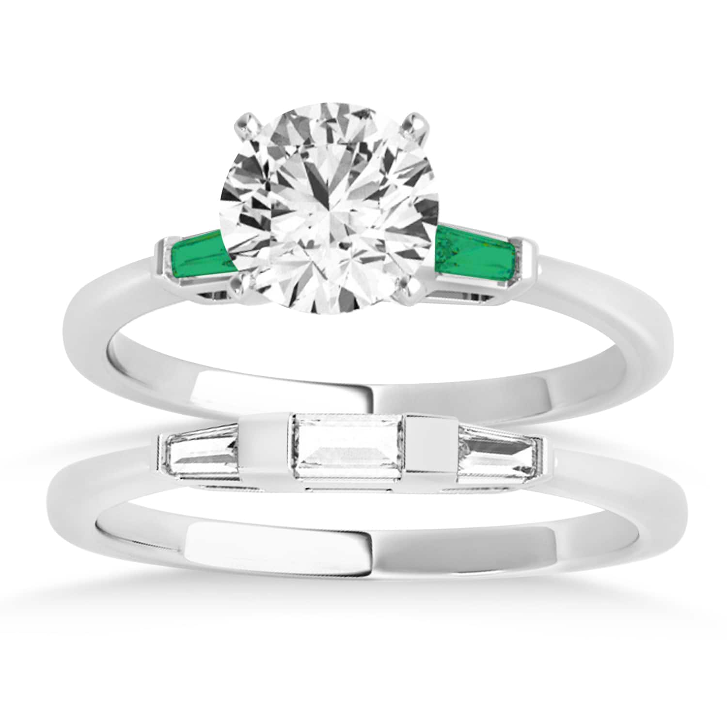 Tapered Baguette 3-Stone Emerald Bridal Set 18k White Gold (0.30ct)