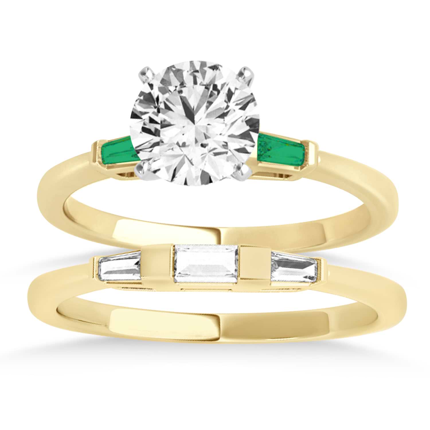Tapered Baguette 3-Stone Emerald Bridal Set 18k Yellow Gold (0.30ct)