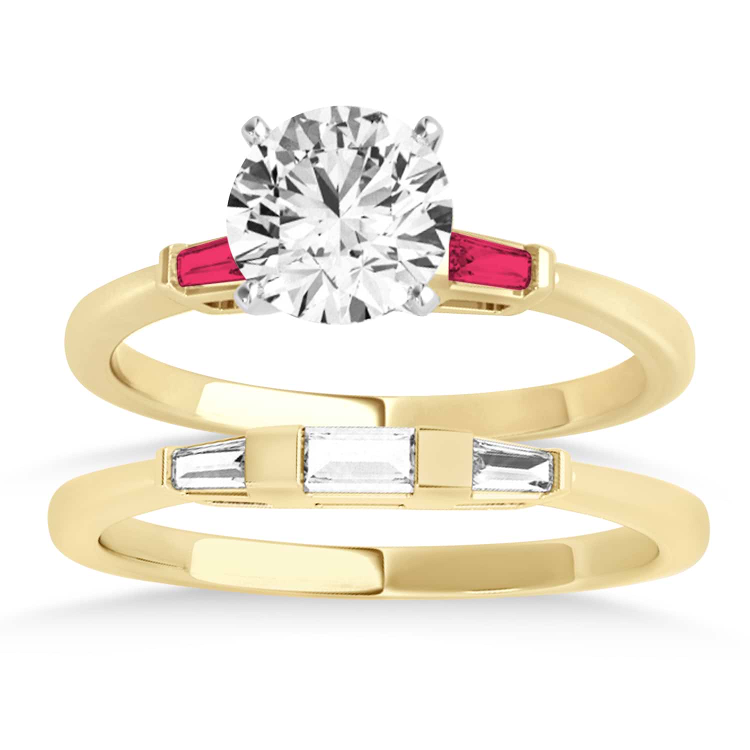 Tapered Baguette 3-Stone Ruby Bridal Set 18k Yellow Gold (0.30ct)