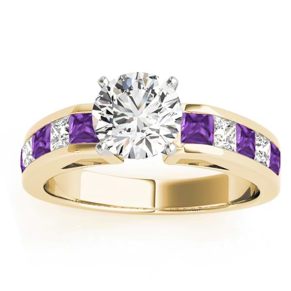Diamond and Amethyst Accented Engagement Ring 18k Yellow Gold 1.00ct