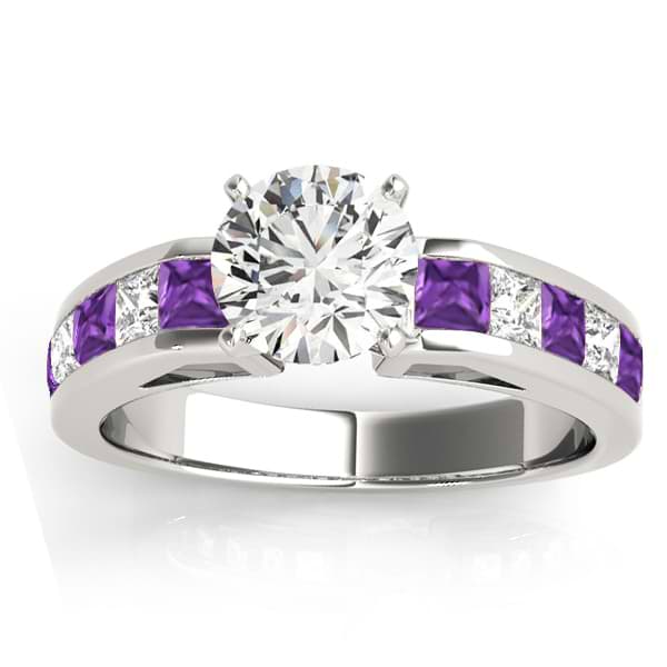 Diamond and Amethyst Accented Engagement Ring Palladium 1.00ct