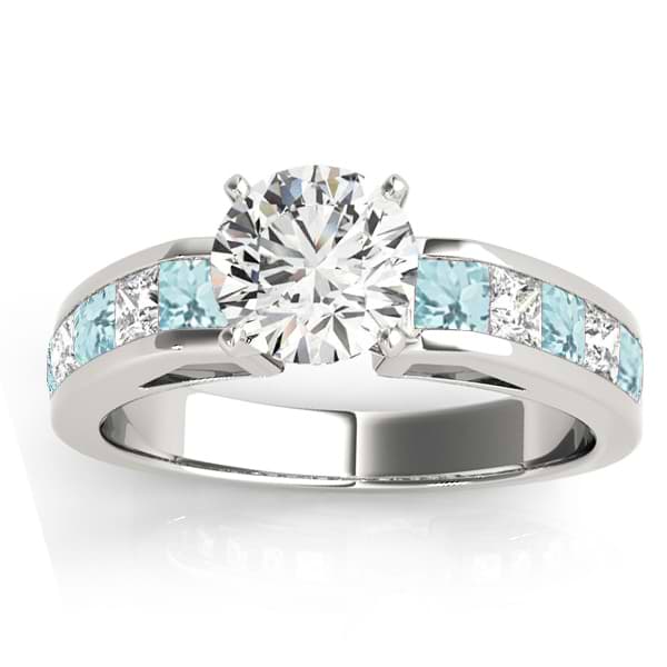 Diamond and Aquamarine Accented Engagement Ring 14k White Gold 1.00ct