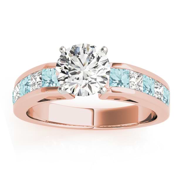 Diamond and Aquamarine Accented Engagement Ring 18k Rose Gold 1.00ct