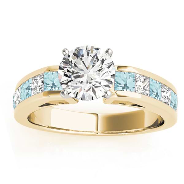 Diamond and Aquamarine Accented Engagement Ring 18k Yellow Gold 1.00ct