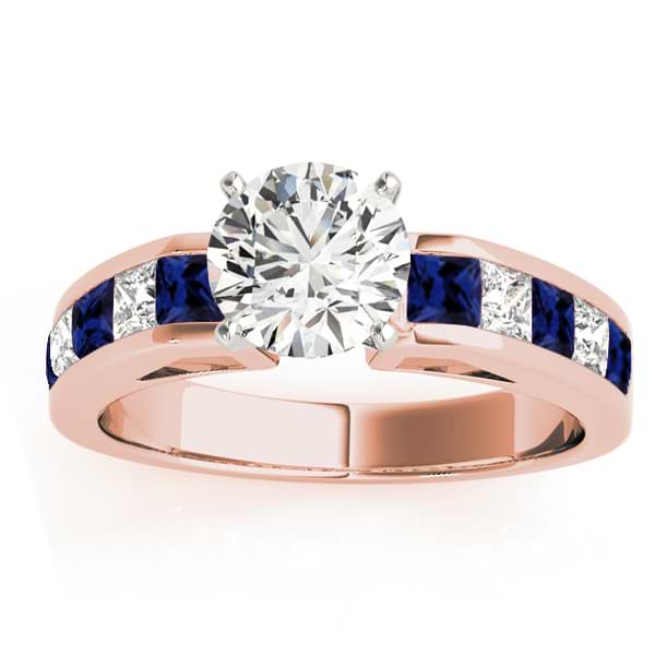 Diamond & Blue Sapphire Accents Engagement Ring 18k Rose Gold 1.00ct