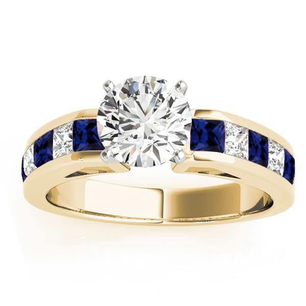 Diamond & Blue Sapphire Accents Engagement Ring 18k Yellow Gold 1.00ct