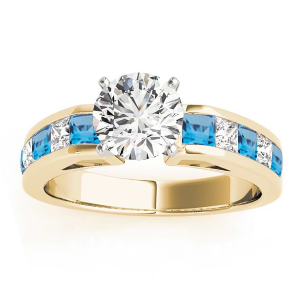 Diamond and Blue Topaz Accented Engagement Ring 18k Yellow Gold 1.00ct