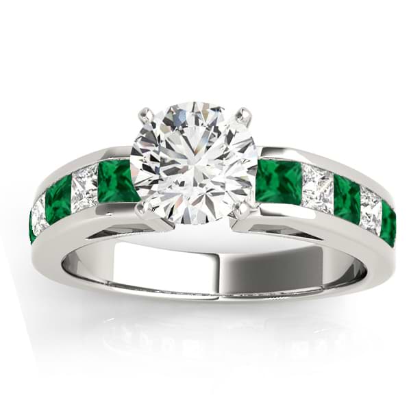 Diamond and Emerald Accented Engagement Ring 14k White Gold 1.00ct