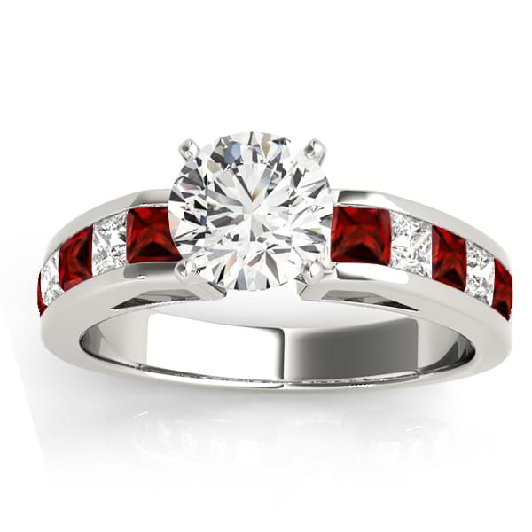 Diamond and Garnet Accented Engagement Ring 14k White Gold 1.00ct