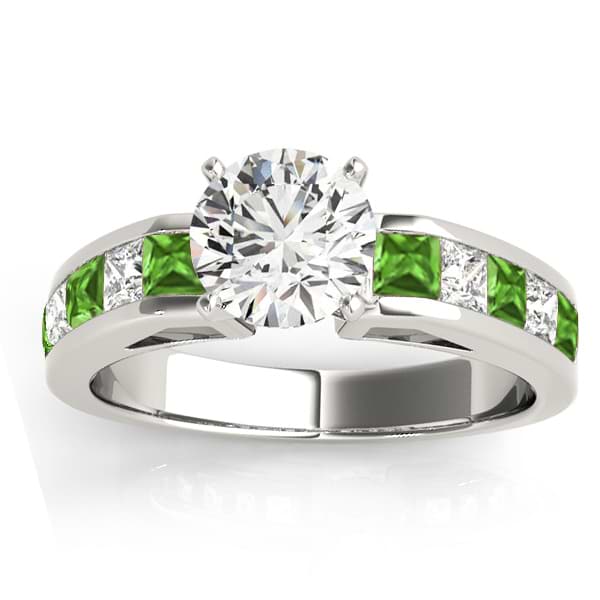 Diamond and Peridot Accented Engagement Ring 14k White Gold 1.00ct