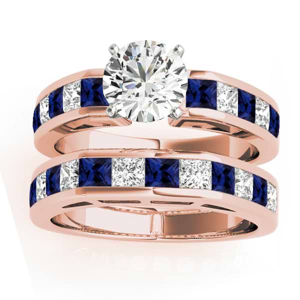 Diamond and Blue Sapphire Accented Bridal Set 14k Rose Gold 2.20ct