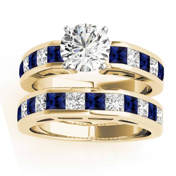 Diamond and Blue Sapphire Accented Bridal Set 18k Yellow Gold2.20ct