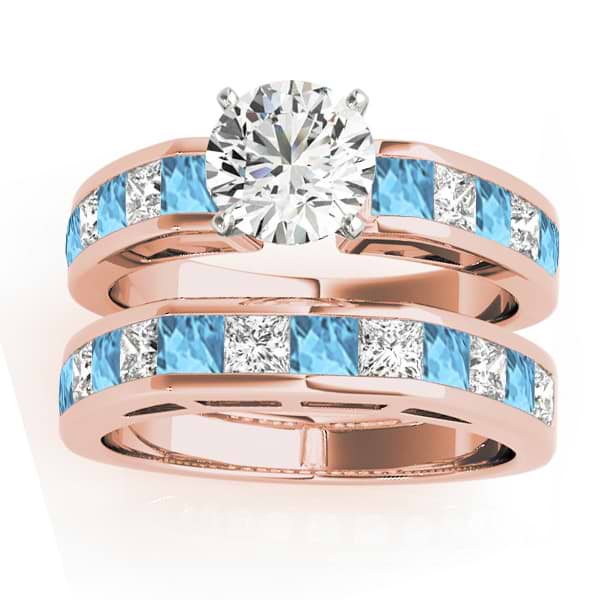 Diamond and Blue Topaz Accented Bridal Set 14k Rose Gold 2.20ct