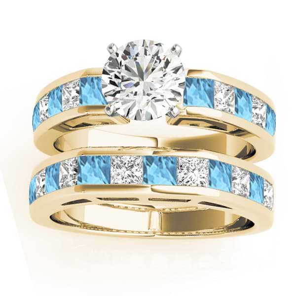Diamond and Blue Topaz Accented Bridal Set 18k Yellow Gold2.20ct