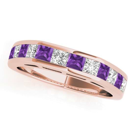 Diamond and Amethyst Accented Wedding Band 18k Rose Gold 1.20ct