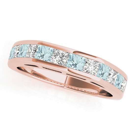 Diamond and Aquamarine Accented Wedding Band 14k Rose Gold 1.20ct
