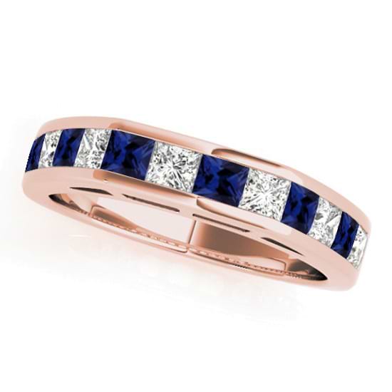 Diamond and Blue Sapphire Accented Wedding Band 18k Rose Gold 1.20ct