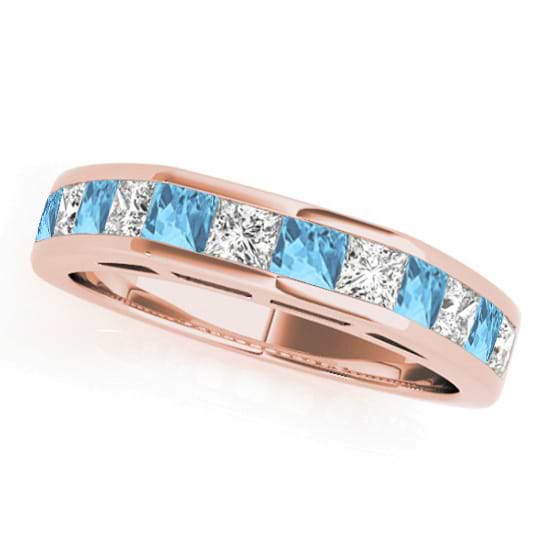 Diamond and Blue Topaz Accented Wedding Band 14k Rose Gold 1.20ct