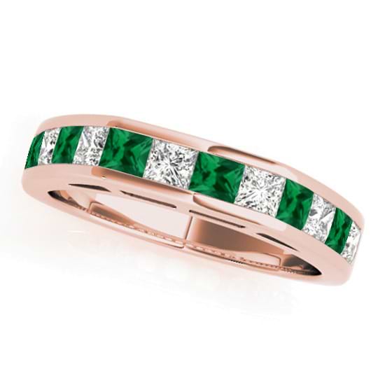 Diamond and Emerald Accented Wedding Band 14k Rose Gold 1.20ct