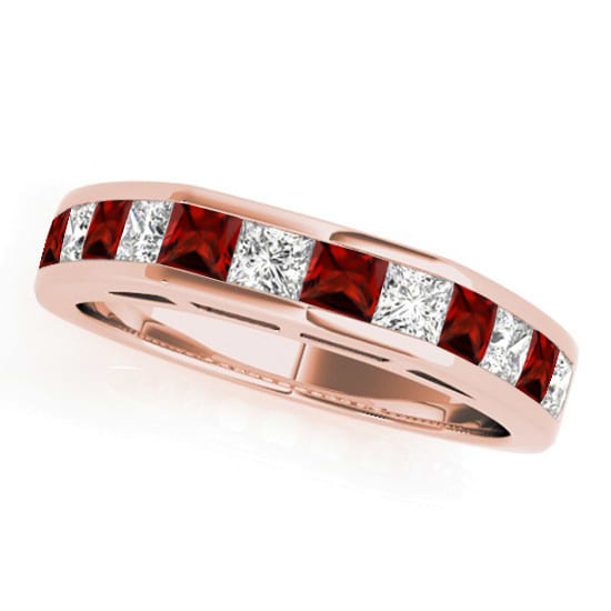 Diamond and Garnet Accented Wedding Band 14k Rose Gold 1.20ct